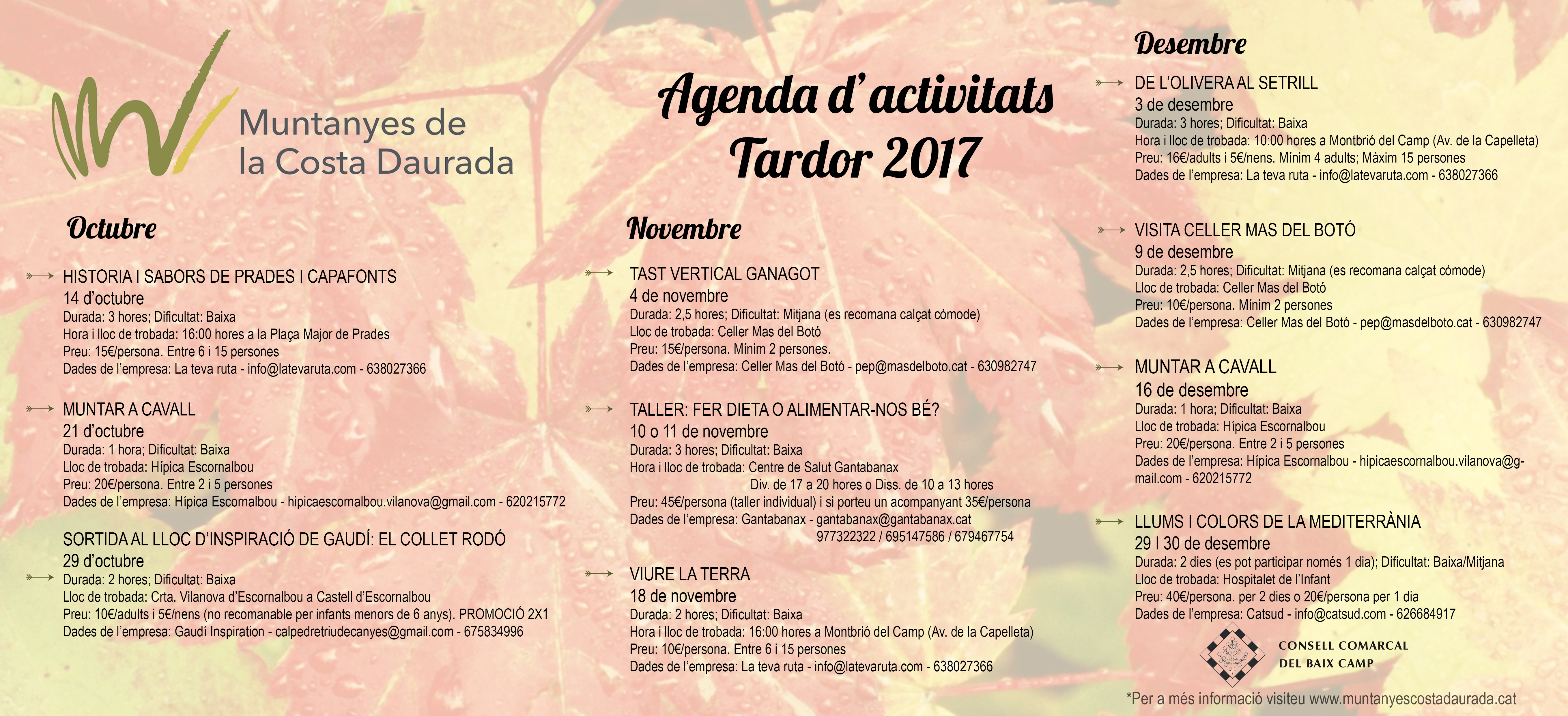 Nuevo catálogo de actividades de otoño del Baix Camp